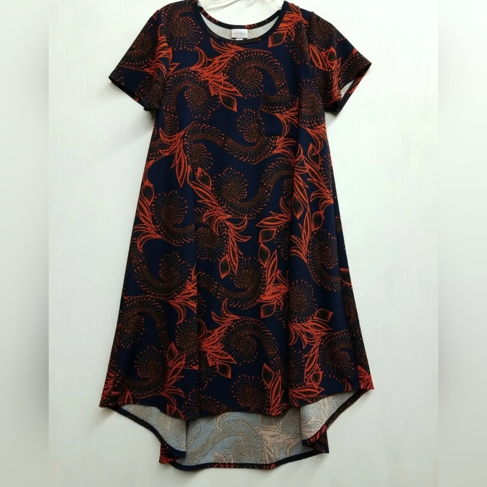 Women's LuLaRoe Dress Hi Low Short Sleeved Floral/Doodle Design Size Small